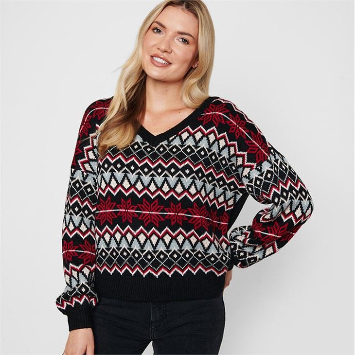 Women V-neck Christmas jumper
